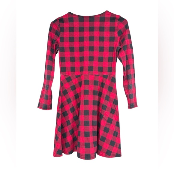 Children's Place Girls Red Buffalo Plaid Dress Size 10/12 L/S Skater Dress - Picture 2 of 8